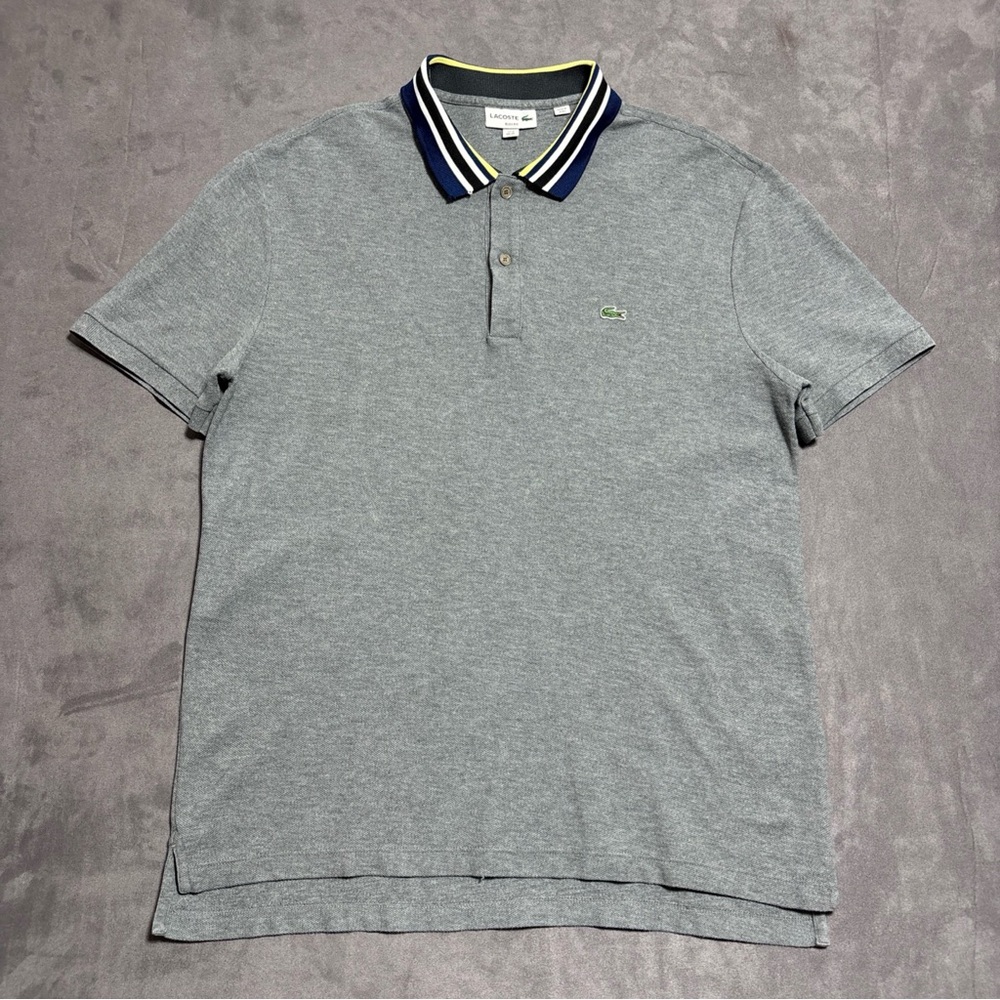 Lacoste Polo Shirt Mens XL Gray Tipped Collar Tennis Golf Casual